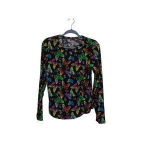No boundaries Large (11-13) Juniors Butterfly Print Neon Multicolor on Black